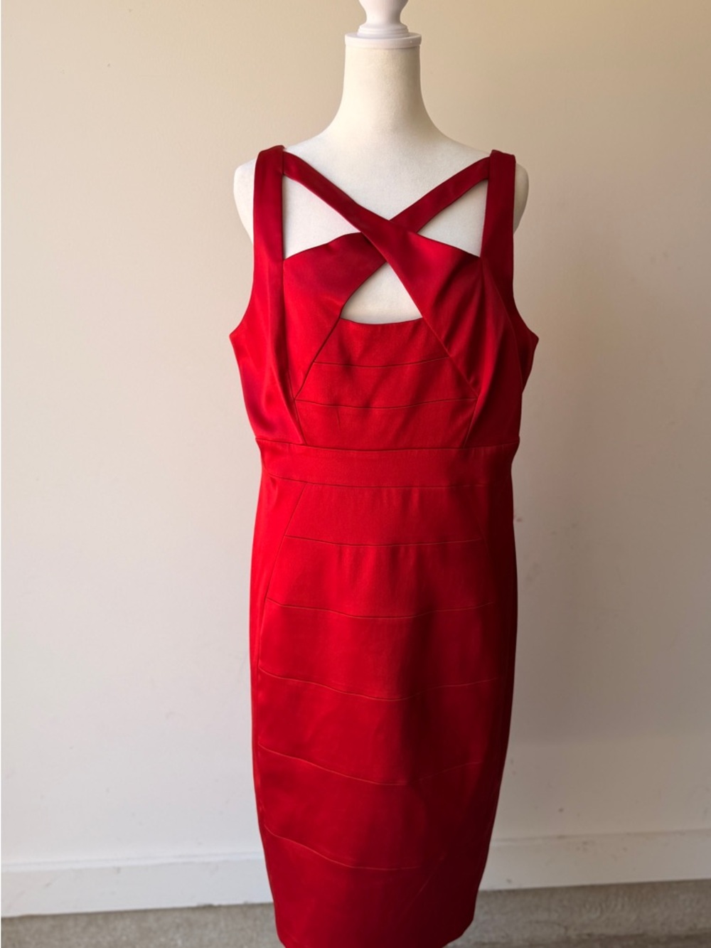 Red Cross-Front Sheath Dress